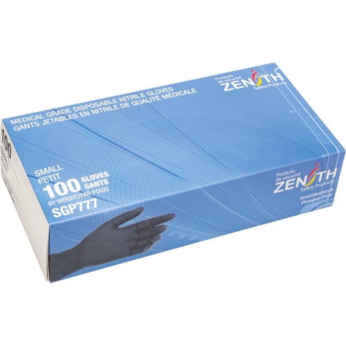 Gants jetables de calibre m&eacute;dical r&eacute;sistants &agrave; la perforation, Petit, Nitrile, 5 mils, Sans poudre, Noir, Classe 2 Cantin et fils