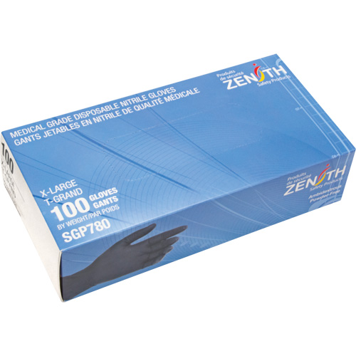 Gants jetables de calibre m&eacute;dical r&eacute;sistants &agrave; la perforation, T-Grand, Nitrile, 5 mils, Sans poudre, Noir, Classe 2 Cantin et fils