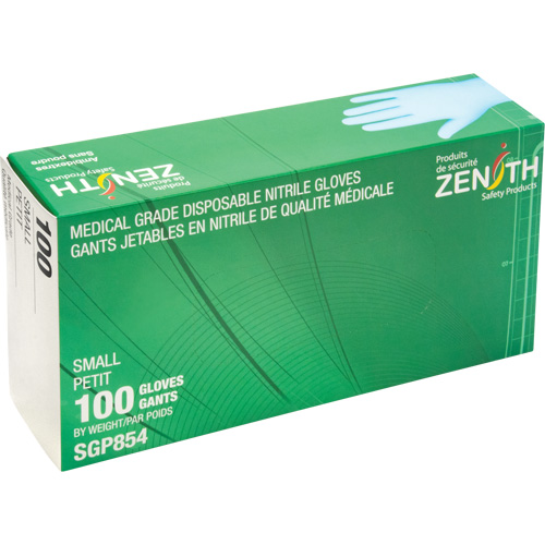 Gants jetables de calibre m&eacute;dical r&eacute;sistants &agrave; la perforation, Petit, Nitrile, 3,5 mils, Sans poudre, Bleu, Classe 2 Cantin et fils