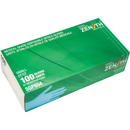 Gants jetables de calibre m&eacute;dical r&eacute;sistants &agrave; la perforation, Petit, Nitrile, 3,5 mils, Sans poudre, Bleu, Classe 2 Cantin et fils
