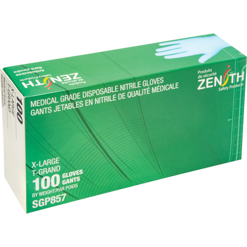 Gants jetables de calibre m&eacute;dical r&eacute;sistants &agrave; la perforation, T-Grand, Nitrile, 3,5 mils, Sans poudre, Bleu, Classe 2 Cantin et fils