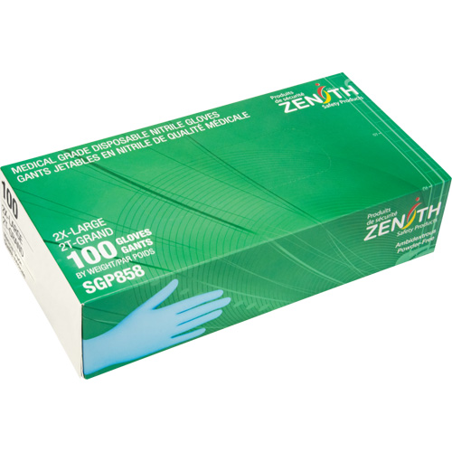 Gants jetables de calibre m&eacute;dical r&eacute;sistants &agrave; la perforation, 2T-Grand, Nitrile, 3,5 mils, Sans poudre, Bleu, Classe 2 Cantin et fils