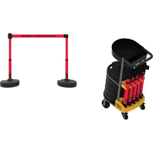 Plus Portable Barrier System Cart Package with Tray, 75' L, Metal/Plastic, Red Cantin et fils