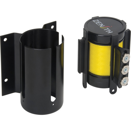 Wall Mount Barrier with Magnetic Tape, Steel, Screw Mount, 12', Yellow Tape Cantin et fils