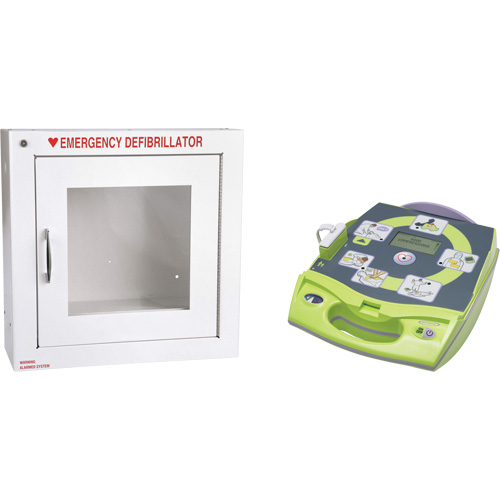 D&eacute;fibrillateur enti&egrave;rement automatis&eacute; AED Plus en anglais avec armoire murale munie d'une alarme, Automatique, Anglais, Classe 4 Cantin et fils