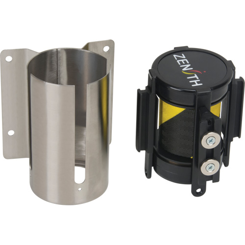 Barri&egrave;re &agrave; fixation murale avec ruban magn&eacute;tique, Acier, Fixation par vis, 7', Ruban Noir et jaune Cantin et fils