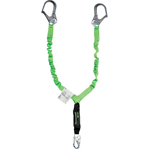 Miller&reg; StretchStop&reg; Shock-Absorbing Lanyard, 6', Scaffold Hook Center, Locking Snap Hook Leg Ends, Polyester Cantin et fils