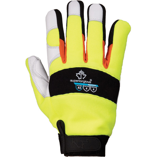 Gants de m&eacute;canicien &agrave; haute visibilit&eacute; ClutchGear, Paume Cuir fleur de ch&egrave;vre, Taille Moyen Cantin et fils