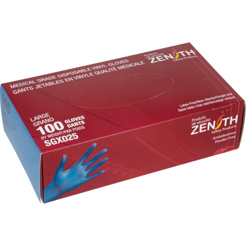 Medical-Grade Disposable Gloves, Small, Vinyl, 4.5-mil, Powder-Free, Blue, Class 2 Cantin et fils