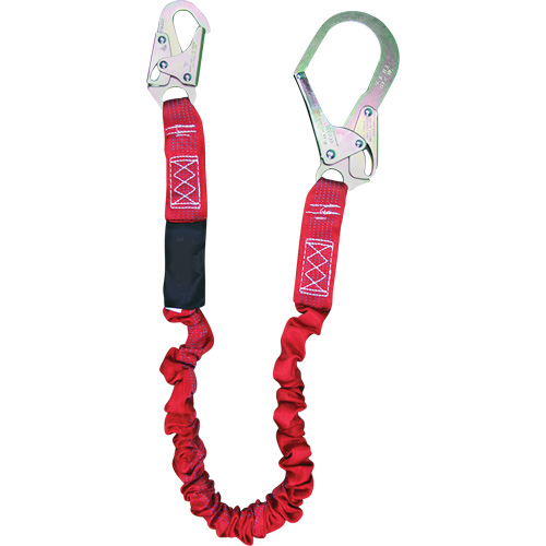 ShockSorb Internal Shock Lanyard, 6', Rebar Hook Center, Snap Hook Leg Ends, Polyester Cantin et fils