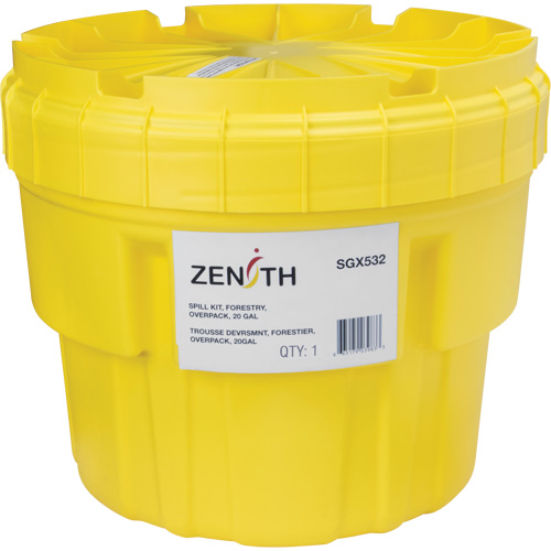 Trousse d'&eacute;quipement de lutte contre les d&eacute;versements, Huile seulement/Universel, Overpack, Absorbance de 20 gal. US Cantin et fils