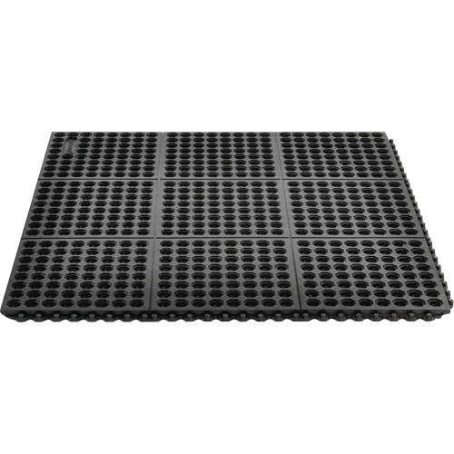 Tapis antifatigue &agrave; imbrication Cushion-Ease 550, &agrave; fentes, 3' x 3' x 3/4", Noir, Caoutchouc Cantin et fils
