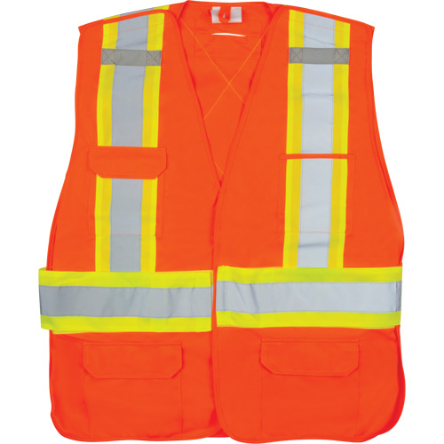 Veste d'arpenteur haute visibilit&eacute; conforme &agrave; la CSA, Orange haute visibilit&eacute;, Moyen, Polyester Cantin et fils