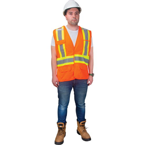 Veste d'arpenteur haute visibilit&eacute; conforme &agrave; la CSA, Orange haute visibilit&eacute;, Moyen, Polyester Cantin et fils
