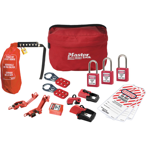 Trousse de cadenassage avec cadenas en thermoplastique de qualit&eacute; sup&eacute;rieure Zenex, Ensemble &eacute;lectrique, 16 composants compris Cantin et fils