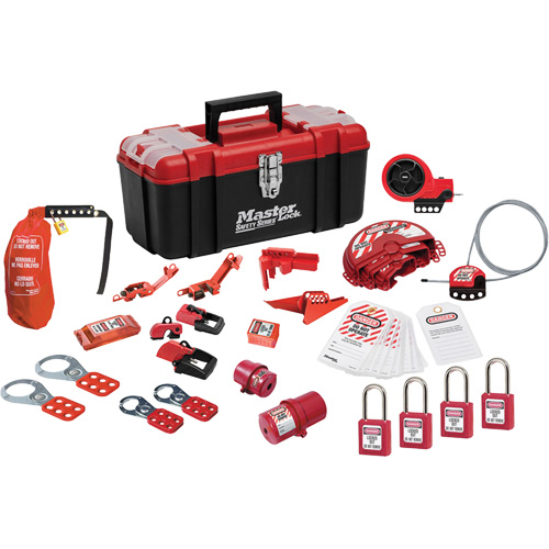 Trousse de cadenassage avec cadenas en thermoplastique de qualit&eacute; sup&eacute;rieure Zenex, Ensemble &eacute;lectrique/Vanne, 27 composants compris Cantin et fils