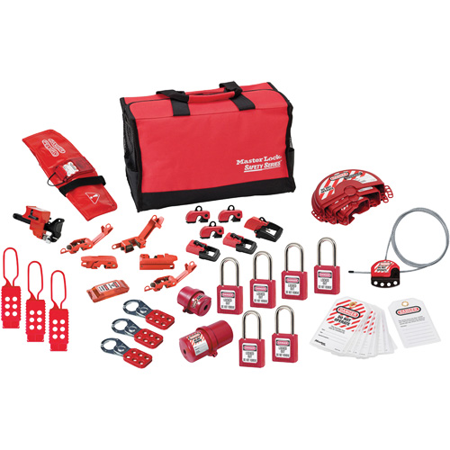 Trousse de cadenassage avec cadenas en thermoplastique de qualit&eacute; sup&eacute;rieure Zenex, Ensemble &eacute;lectrique/Vanne, 34 composants compris Cantin et fils