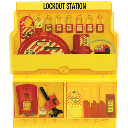 Station de cadenassage pour vannes et appareils &eacute;lectriques de luxe standard, Cadenas Thermoplastique, Capacit&eacute; de 32, Cadenas Compris Cantin et fils