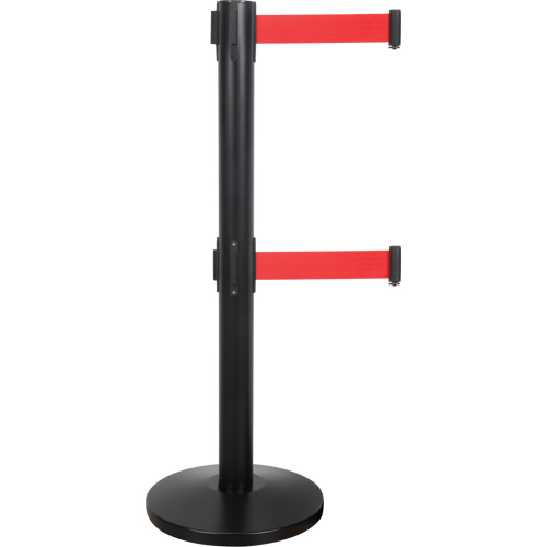 Dual Belt Crowd Control Barrier, Steel, 35" H, Red Tape, 7' Tape Length Cantin et fils