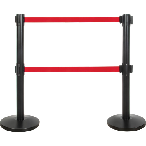 Dual Belt Crowd Control Barrier, Steel, 35" H, Red Tape, 7' Tape Length Cantin et fils
