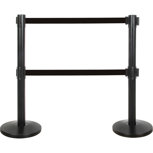 Dual Belt Crowd Control Barrier, Steel, 35" H, Black Tape, 7' Tape Length Cantin et fils