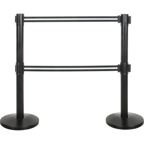 Dual Belt Crowd Control Barrier, Steel, 35" H, Black/White Tape, 7' Tape Length Cantin et fils