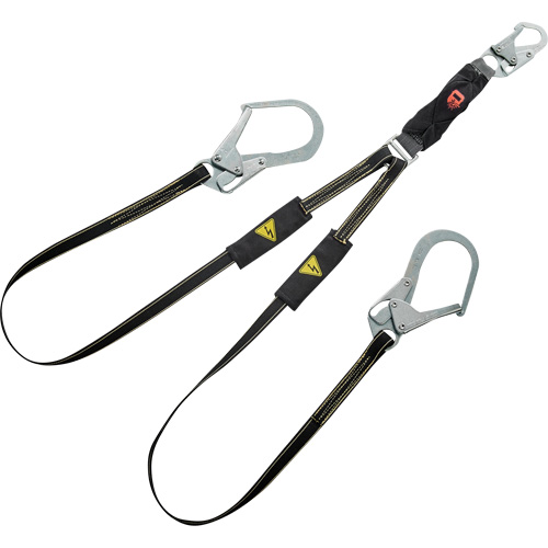 Longe &agrave; amortisseur d'&eacute;nergie pour le soudage V-Series, 6', Point d'ancrage &agrave; Crochet d'armature, Crochet mousqueton aux jambes, Kevlar/M&eacute;tal/Nylon Cantin et fils