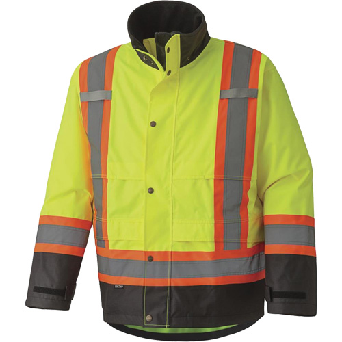 5401 Veste de s&eacute;curit&eacute; imperm&eacute;able 300D Trilobal antid&eacute;chirure, Polyester, Noir/Jaune lime haute visibilit&eacute;, T-petit Cantin et fils