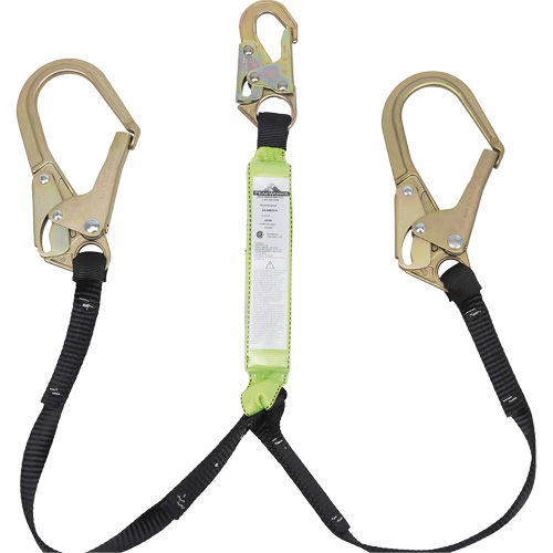 SA-64022-4 Shock Absorbing Lanyard, 4', Rebar Hook Center, Snap Hook Leg Ends, Polyester Cantin et fils