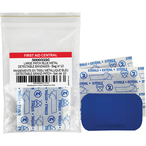 Blue Adhesive Bandages, Rectangular/Square, 3", Fabric Metal Detectable, Non-Sterile Cantin et fils