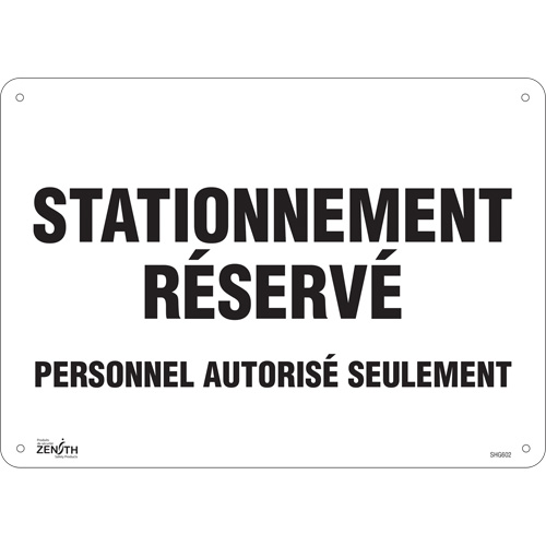 "Stationnement r&eacute;serv&eacute;" Parking Sign, 10" x 14", Aluminum, French Cantin et fils