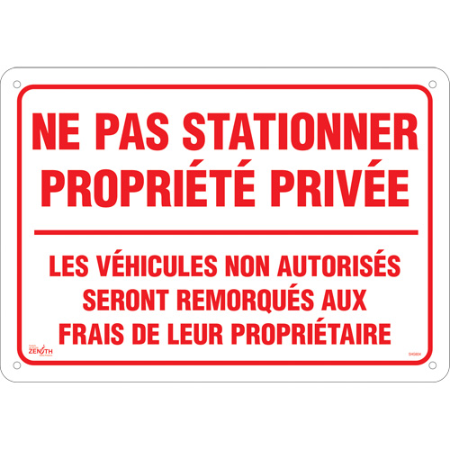 "Ne pas stationner propri&eacute;t&eacute; priv&eacute;e" Sign, 14" x 20", Aluminum, French Cantin et fils