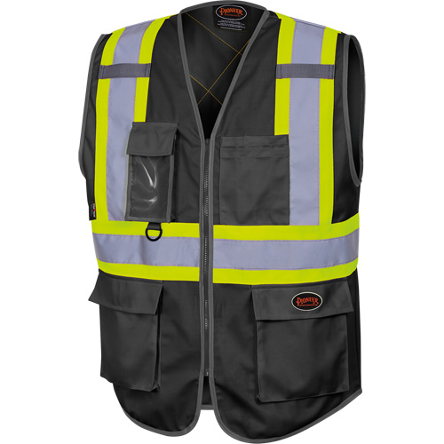 6959BK Tricot High-Visibility Safety Vest with Zipper Closure, Black, X-Small, Polyester Cantin et fils