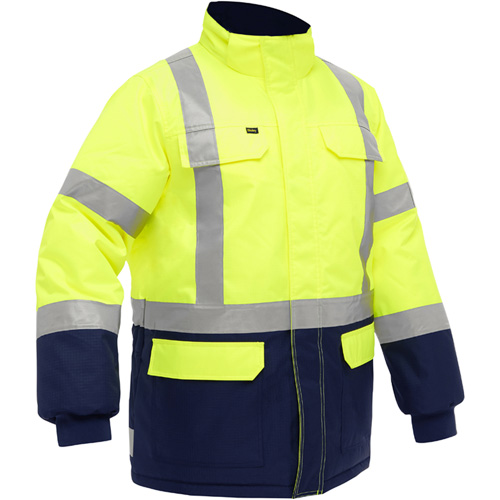 Manteau pour le froid extr&ecirc;me avec bas bleu marin et X au dos Bisley, Polyester, Jaune lime haute visibilit&eacute;, Moyen Cantin et fils