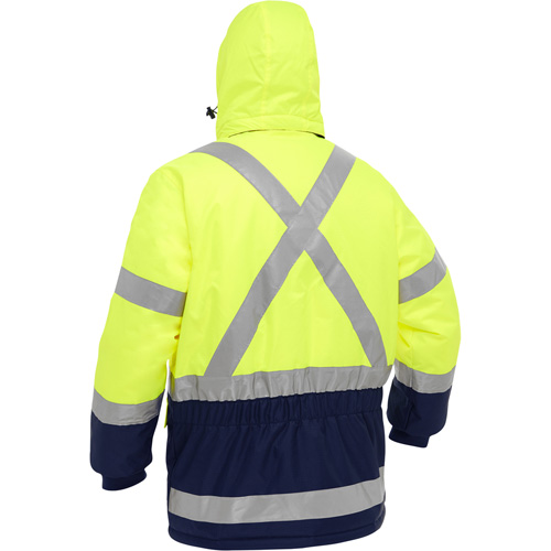 Manteau pour le froid extr&ecirc;me avec bas bleu marin et X au dos Bisley, Polyester, Jaune lime haute visibilit&eacute;, Moyen Cantin et fils
