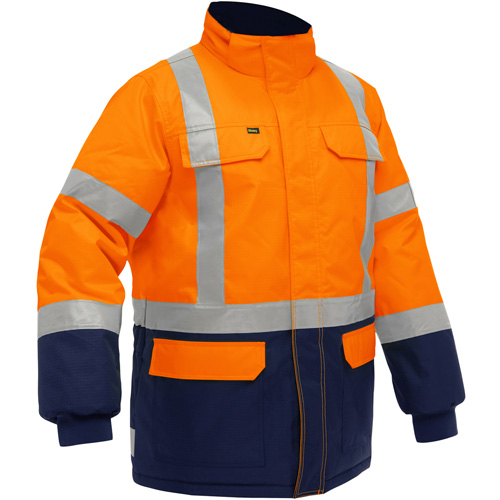 Manteau pour le froid extr&ecirc;me avec bas bleu marin et X au dos Bisley, Polyester, Orange haute visibilit&eacute;, 4T-Grand Cantin et fils