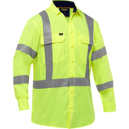 Chemise de travail &agrave; manches longues et X au dos Bisley avec X-Airflow, Poly-coton, Petit, Jaune lime haute visibilit&eacute; Cantin et fils