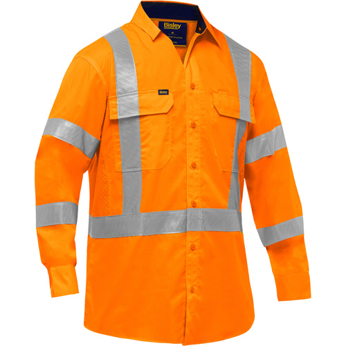 Bisley&reg; X-Back Long Sleeve Work Shirt with X-Airflow, Poly-Cotton, Small, High Visibility Orange Cantin et fils