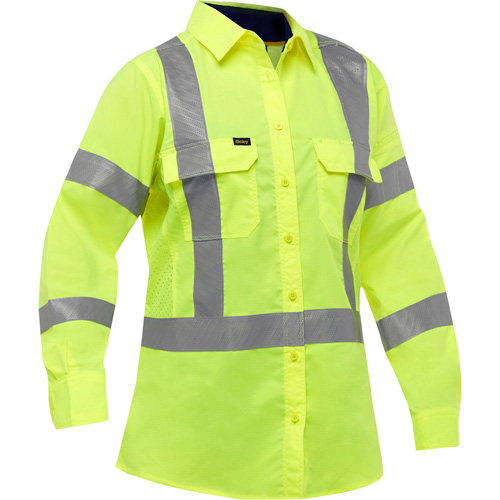 Bisley&reg; X-Back Women's Long Sleeve Work Shirt with X-Airflow, Poly-Cotton, Small, High Visibility Lime-Yellow Cantin et fils