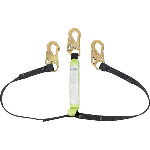 SA-64000-4 Shock Absorbing Lanyard, 4', Snap Hook Center, Snap Hook Leg Ends, Polyester Cantin et fils