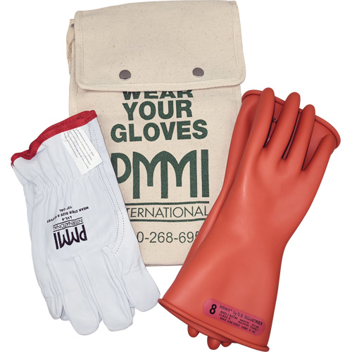 Rubber Electrical Insulating Glove Kit, ASTM Class 0, Size 8, 11" L Cantin et fils
