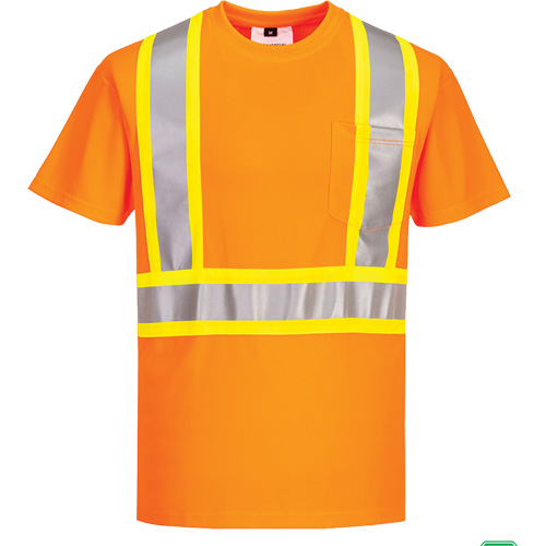Contrast-Striped Safety T-Shirt, Polyester, Small, High Visibility Orange Cantin et fils