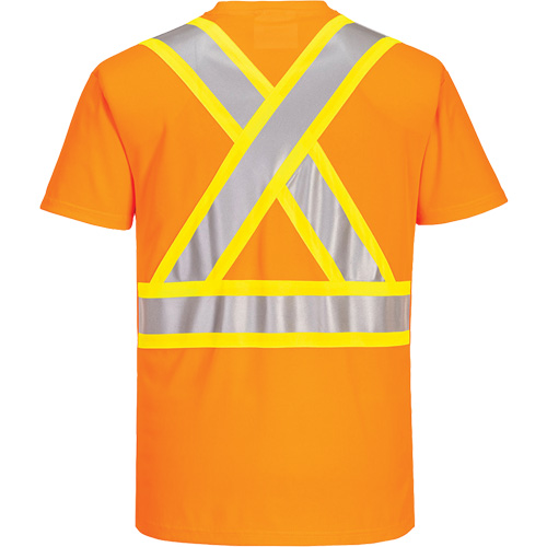Contrast-Striped Safety T-Shirt, Polyester, Small, High Visibility Orange Cantin et fils