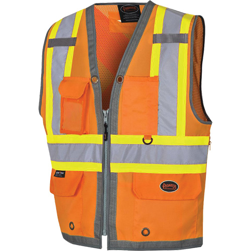 Pioneer Mesh Back Zip Front Surveyor Safety Vest, High Visibility Orange, Small, Polyester Cantin et fils
