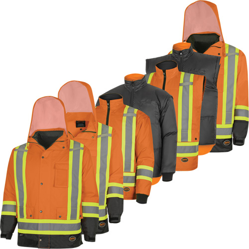 5056 Pioneer&reg; Yukon 7-in-1 Waterproof Winter Safety Parka, Polyester, Black/High Visibility Orange, X-Small Cantin et fils