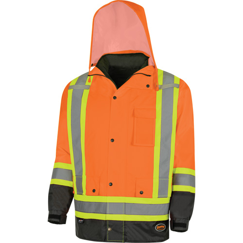 5056 Pioneer&reg; Yukon 7-in-1 Waterproof Winter Safety Parka, Polyester, Black/High Visibility Orange, X-Small Cantin et fils