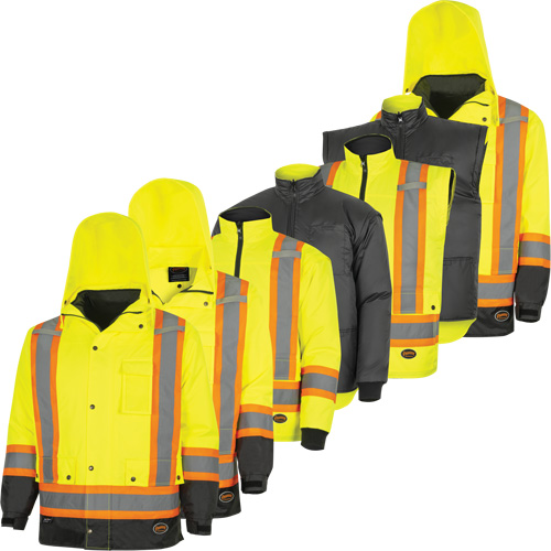 5057 Pioneer&reg; Yukon 7-in-1 Waterproof Winter Safety Parka, Polyester, Black/High Visibility Lime-Yellow, X-Small Cantin et fils