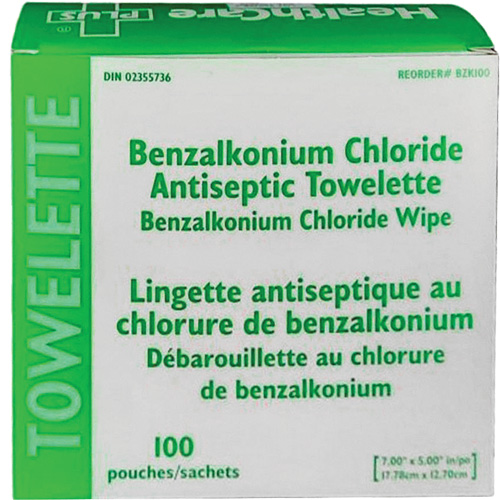 BZK Benzalkonium Chloride Towelette, Towelette, Antiseptic Cantin et fils