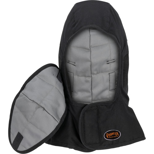 Doublure matelass&eacute;e ignifug&eacute;e Pioneer 765A pour casque de s&eacute;curit&eacute; avec un long cou et embout buccal amovible, Noir/Gris, Coton/FR-Tech/Modacrylique/Nylon Cantin et fils