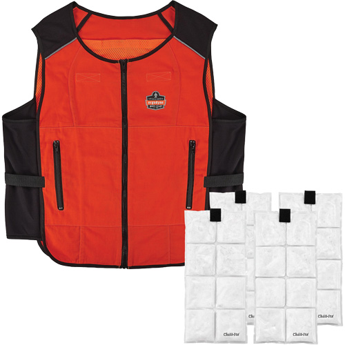 Veste de refroidissement &agrave; changement de phase l&eacute;g&egrave;re avec sachets de recharge Chill-Its 6260, Grand/T-Grand, Orange Cantin et fils